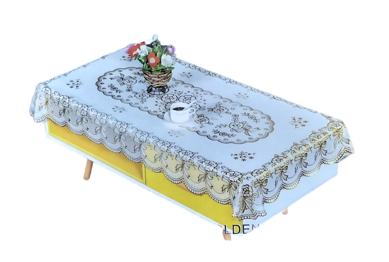 Khăn trải bàn PVC W.751N hoa văn - ánh nhủ vàng