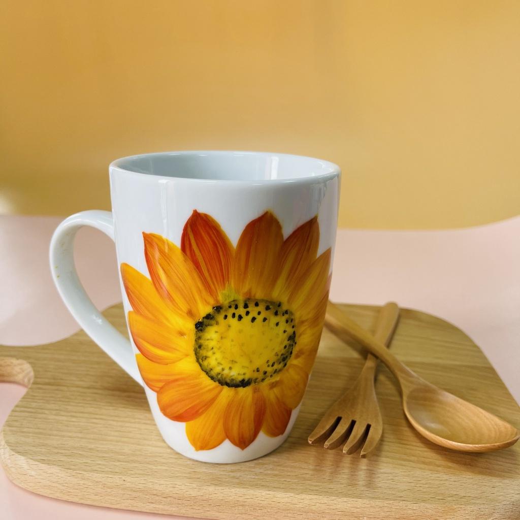 Ly Sứ Cao Cấp Họa Tiết Vẽ Tay Thủ Công Dễ Thương - Cốc Sứ Uống nước có Nắp Dung Tích 400ml