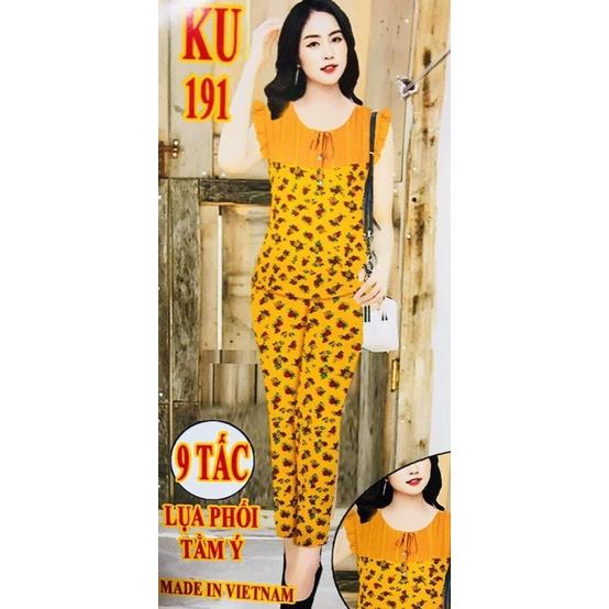 Đồ bộ nữ,đồ ngủ mặc nhà lửng 9 tấc vải lụa phối tằm ý thời trang BL 73 hoạ tiết hoa nhí dễ thương size 47-60kg.