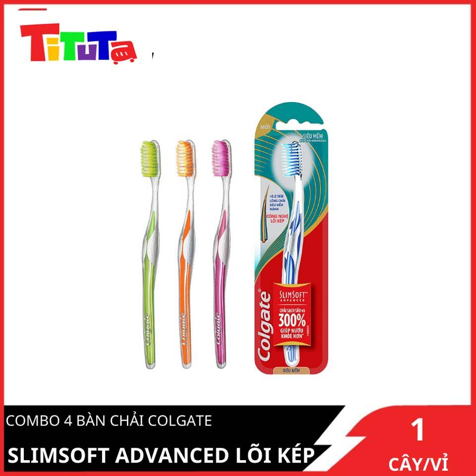 Bộ 4 bàn chải đánh răng Colgate Slimsoft Advanced lõi kép siêu mềm mảnh (Màu ngẫu nhiên)