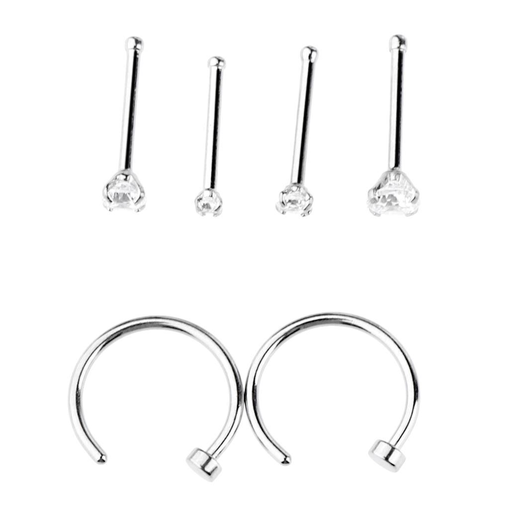 2-7pack 6Pcs C-shape Ring Bar Zircon Ear Stud Nose Helix Earrings Body Piercing