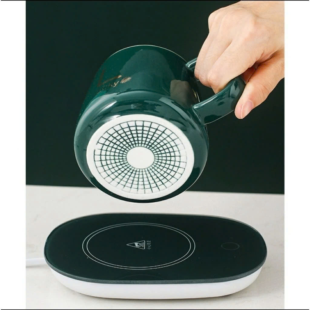Cốc Hâm Nóng Đa Năng – Bộ Ly Sứ Kèm Đế Điện Giữ Nhiệt Trà, Cafe, Sữa | Kèm Thìa &amp; Hộp Sang Trọng