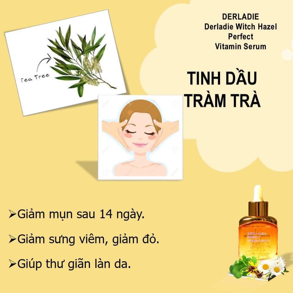 Serum Giảm Mụn Chiết Xuất Cây Phỉ Derladie Witch Hazel Perfect Vitamin Serum 35ml + Tặng 1 mặt nạ sủi bọt Su:m 37 Đen