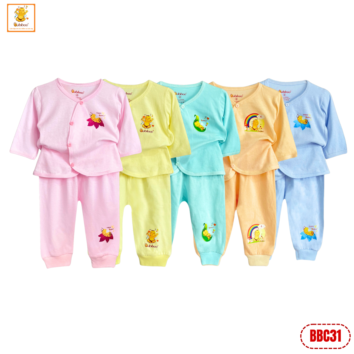 Bộ quần áo dài tay Babiboo quần áo bé trai bé gái cotton mềm mại BBC31