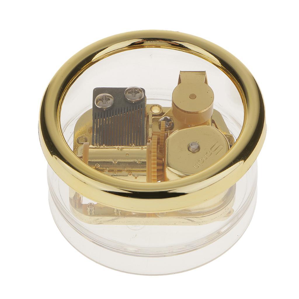 Acrylic Round Transparent Wind-up Clockwork Music Box with Melody Edelweiss