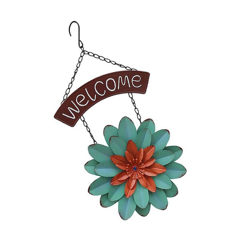Flower Welcome Sign Farmhouse Floral Hanging Sign Wreath for Front Door Window Decor