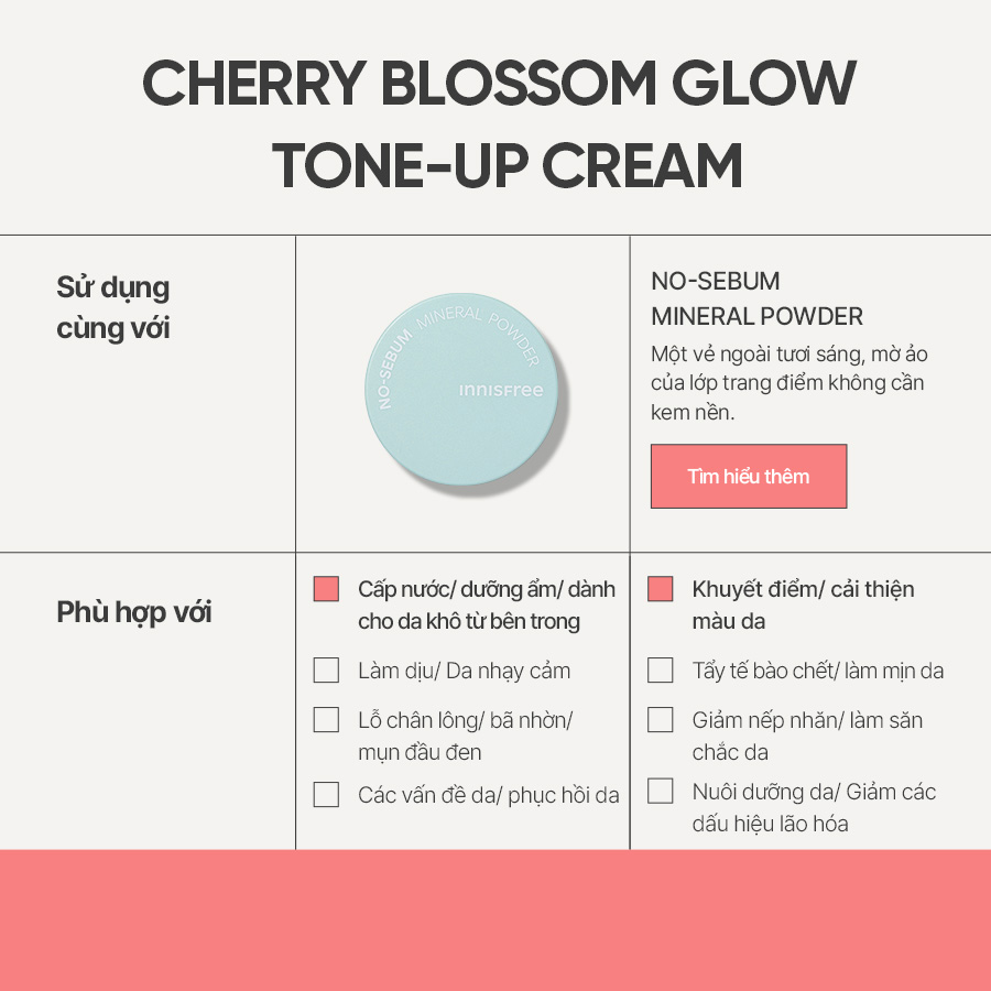 Kem dưỡng ẩm sáng da hoa anh đào đảo Jeju innisfree Cherry Blossom Tone Up Cream 50ml