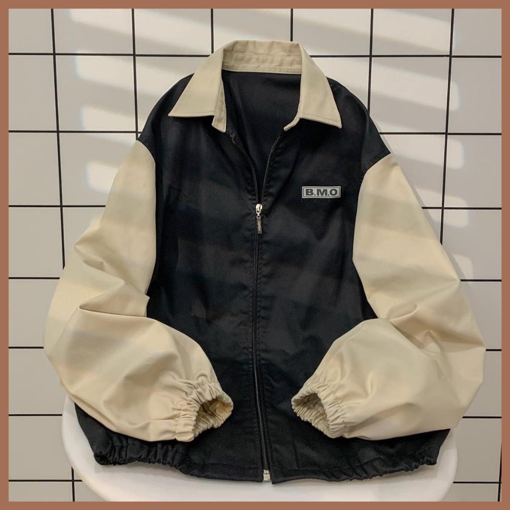 Áo Khoác Jacket Form Rộng BMO Phong Cách Ulzzang vải kaki mèm mịn, Form Rộng Unisex Phong Cách Ulzzang Áo bomber bóng chày nam nữ phối viền tay áo
