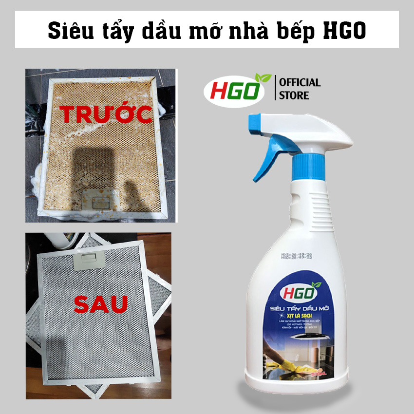 Tẩy dầu mỡ HGO tẩy sạch lưới lọc máy hút mùi, mặt bếp, bồn rửa bát, tường gạch ốp an toàn tiện lợi 500ml