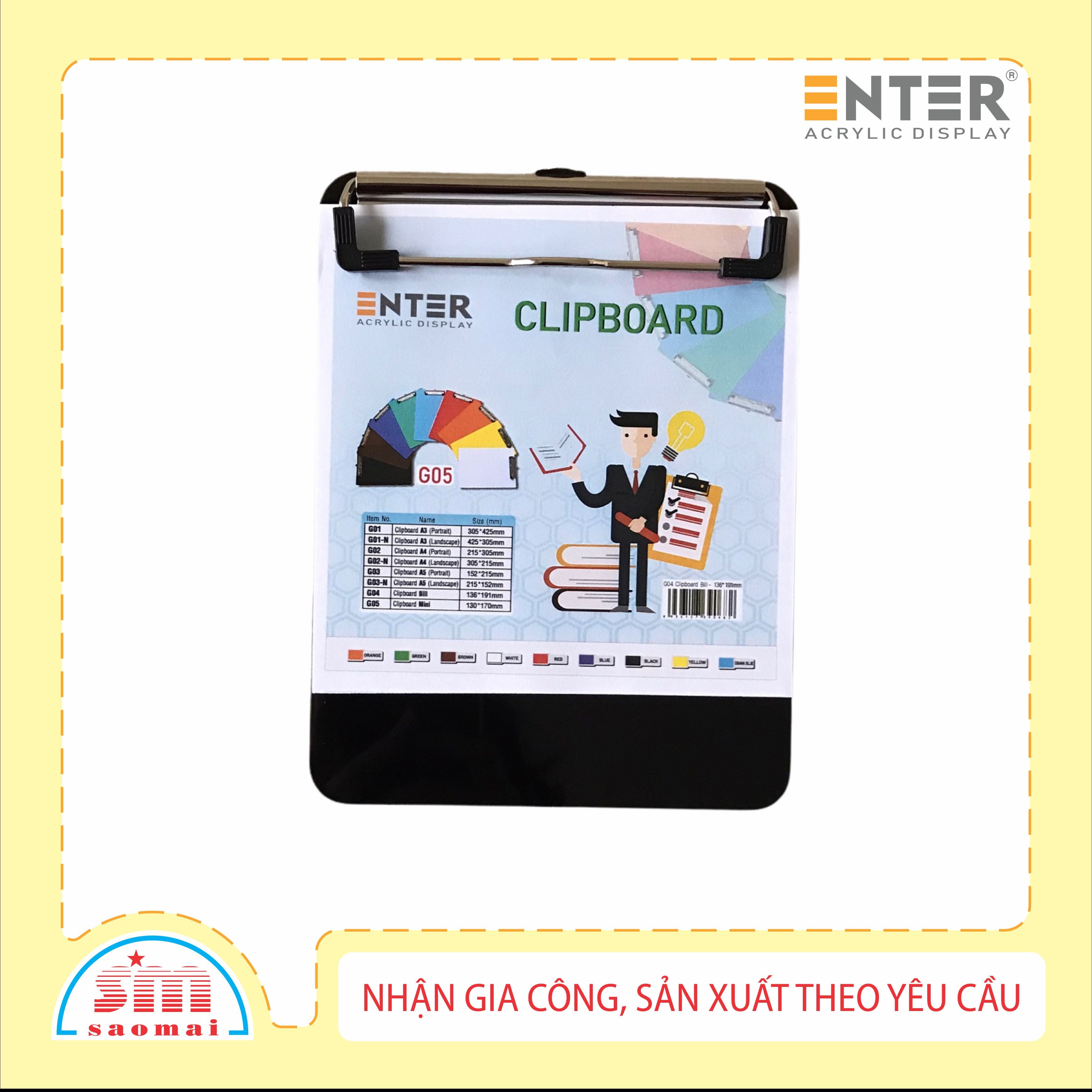 Bìa trình ký mica Enter G05 13x17cm kẹp mini