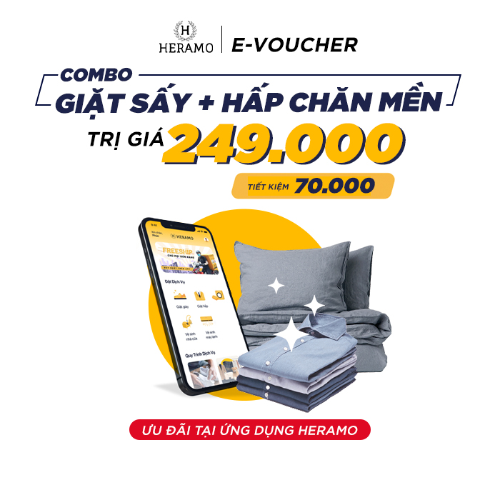 HCM [E-voucher] Combo 1 lần Giặt Sấy + Giặt Hấp Chăn Mền - giao nhận tận nơi tại ứng dụng HERAMO