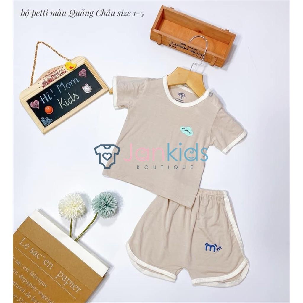 Bộ quần áo cộc tay Hi!mom nền màu viền trắng vải petit mềm mại cho bé 5-16kg