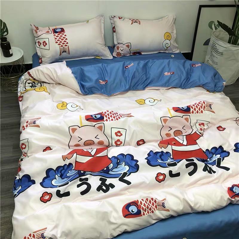 Chăn Ga Gối Đệm -Sét Chăn Ga Gối Lợn Múa Quạt PolyCotton Punpu3051