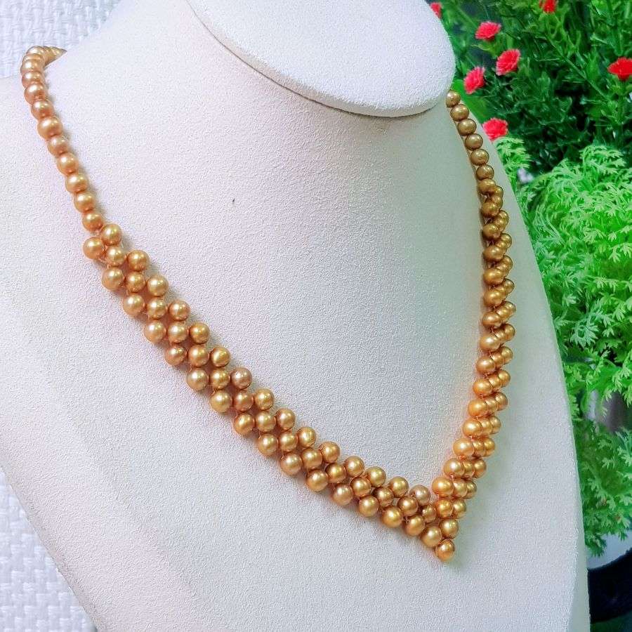 Vòng Cổ Ngọc Trai Nước Ngọt Thiên Nhiên Cao Cấp - Trái Tim Vàng Son - Trang Sức Cô Tấm - GOLDEN PEARL - CTJ0212 - Vàng