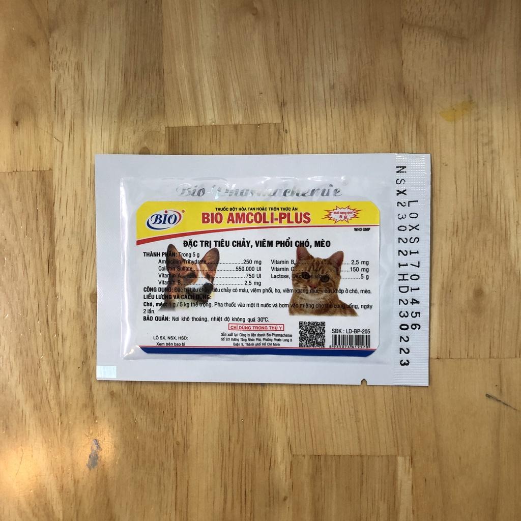 Amcoli Plus- Bột Hòa Tan Cho Thú Cưng Chó Mèo Viêm Phổi, Tiêu Chảy, gói 5gr