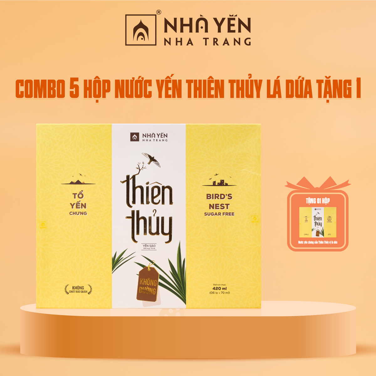 COMBO 5 hộp Tổ yến chưng sẵn Thiên Thủy - Vị lá dứa - Nhà Yến Nha Trang - Hộp 6 lọ - Yến không đường - Nước yến chưng sẵn - Yến sào Nha Trang