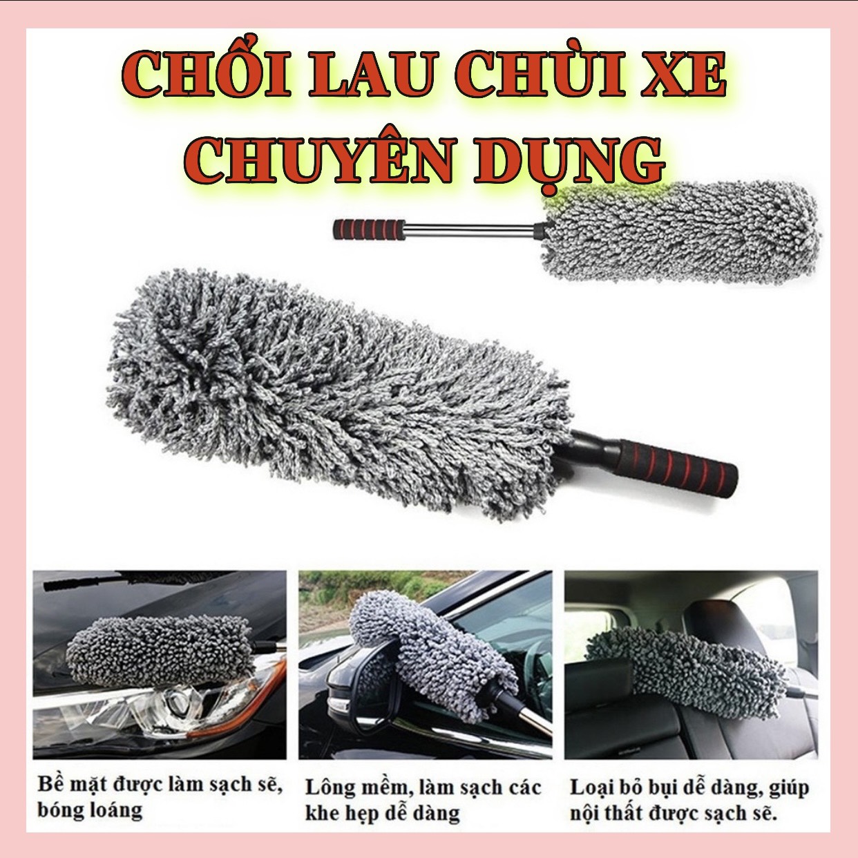 Chổi lau bụi ô tô xe hơi nhà cửa sợi dầu siêu mềm chuyên dụng có thể kéo dài cán