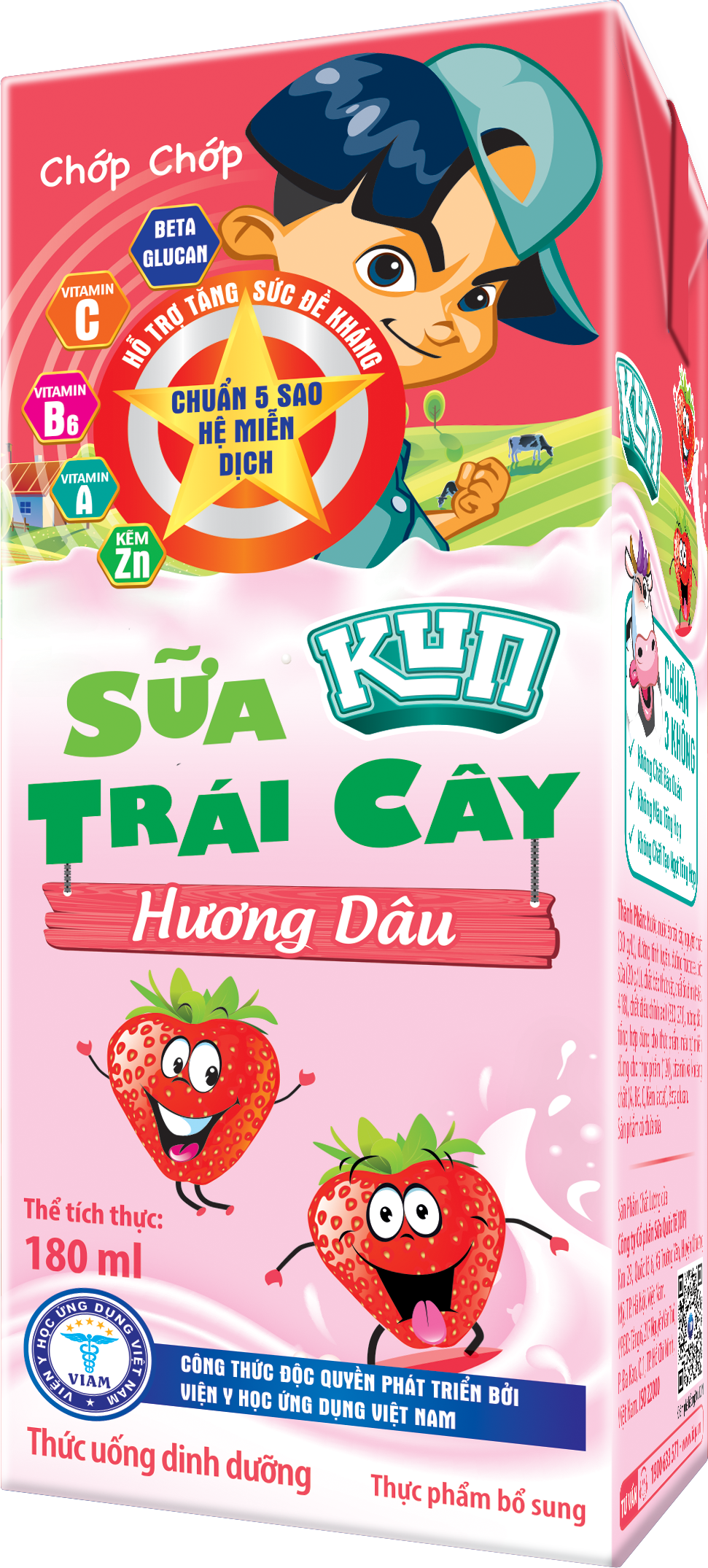 Kun sữa trái cây hương dâu thùng 48 hộpx180ml