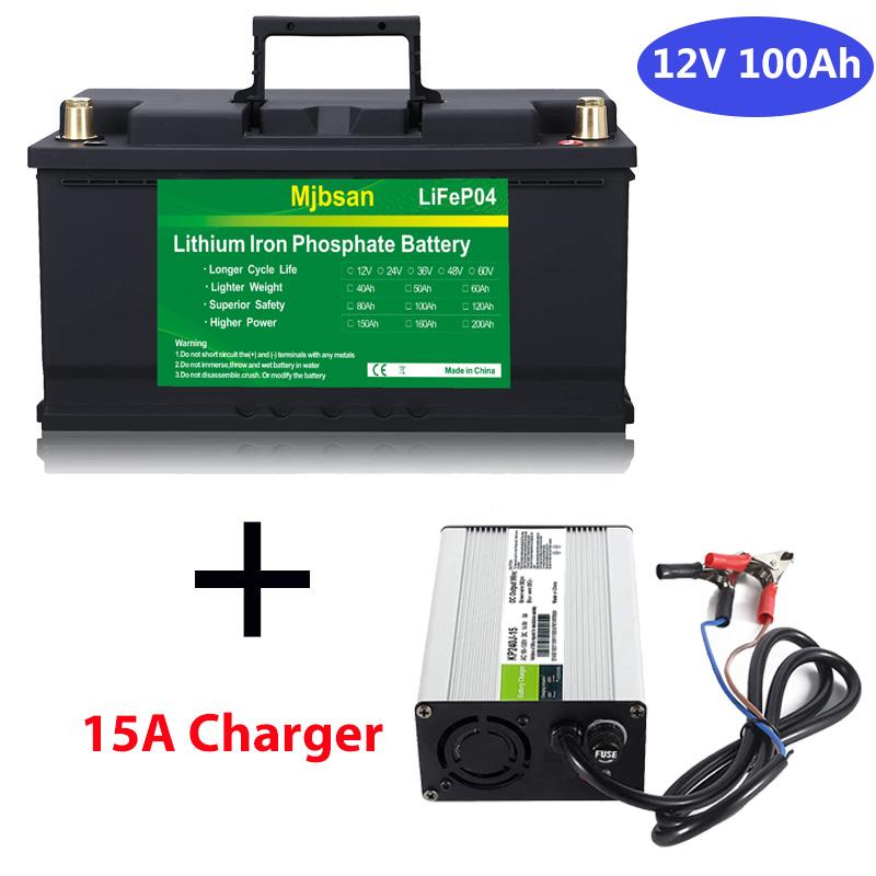 Pin Lithium Iron Phosphate 12V 100Ah LiFePO4 BMS tích hợp cho hệ thống năng lượng mặt trời lưu trữ động cơ thuyền biến tần có bộ sạc Màu sắc: Bộ sạc Không có pin