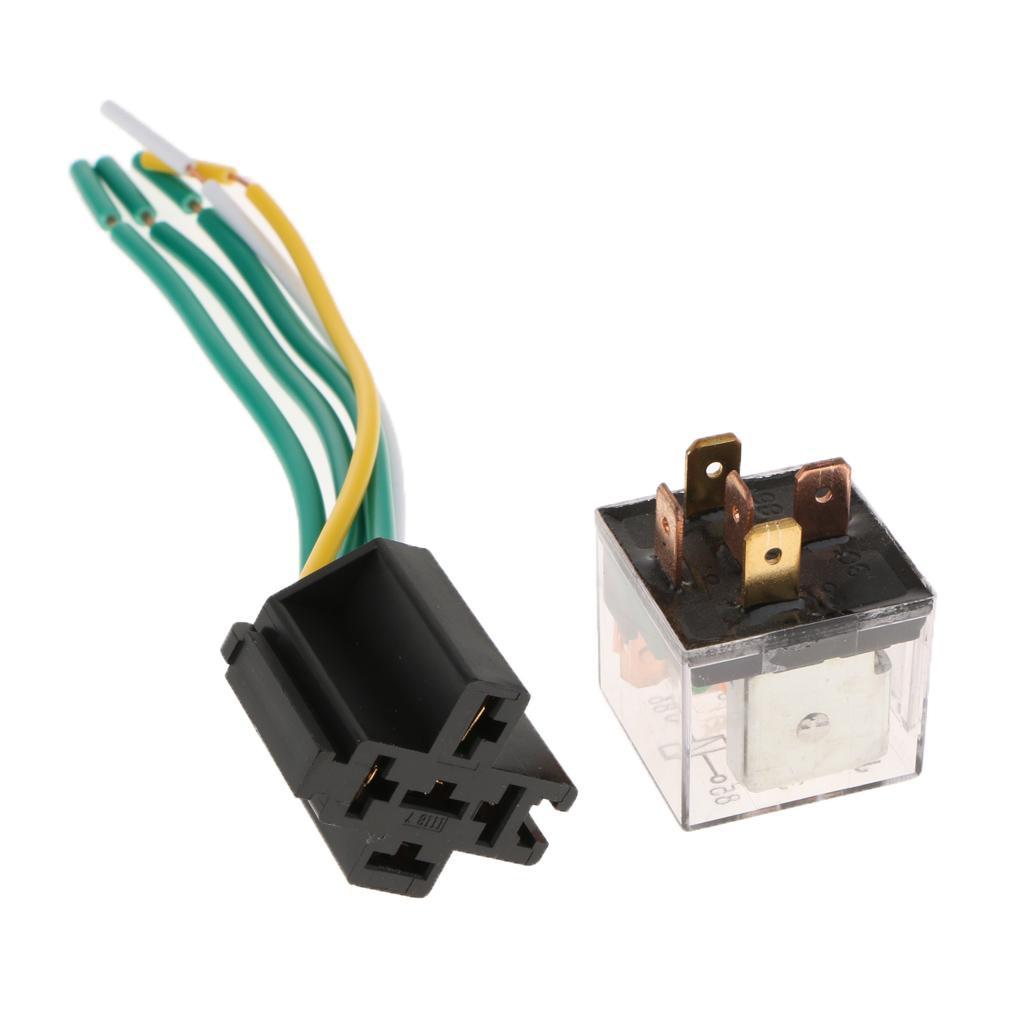 5 Pieces Car Relay and Socket 5-Pin 24V 80A SPDT Car Relay with Wires 16AWG