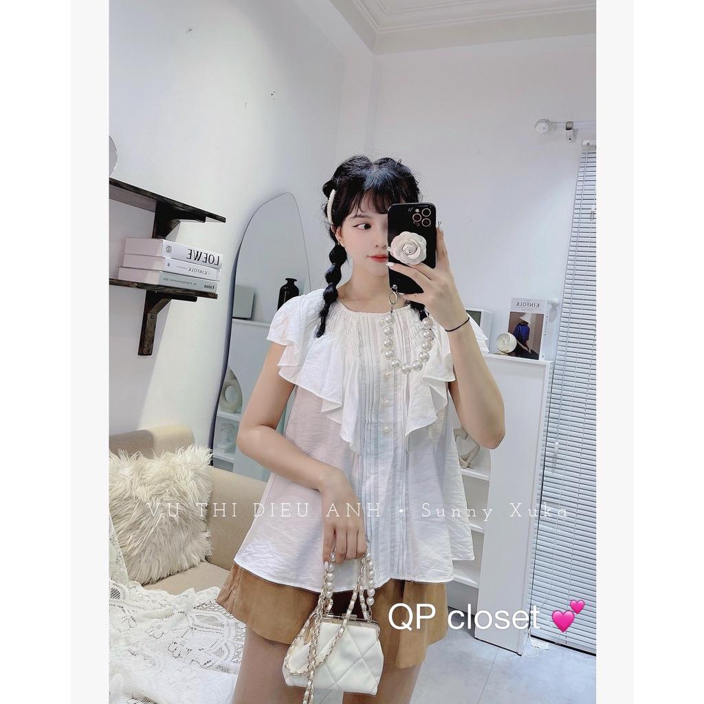 SET ÁO TRẮNG TAY BÈO CÚC NGỌC SOOC NÂU