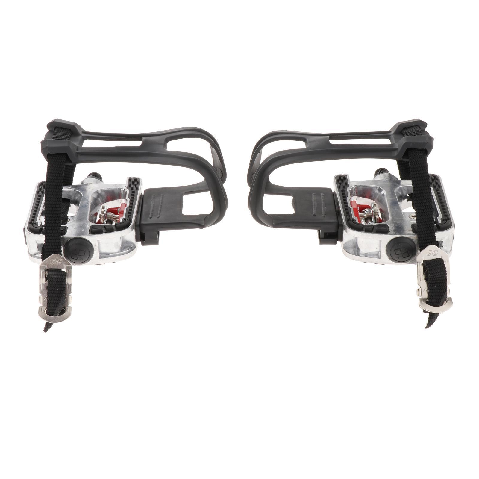 Bike Pedal with Straps and Toe Clips for Outdoor Cycling and Indoor Exercise Bike, Replacement Alloy Multipurpose Bicycle Pedals