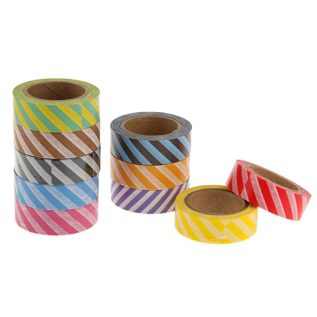 10x Washi Striped Sticky Paper Masking Adhesive Tape Scrapbooking DIY