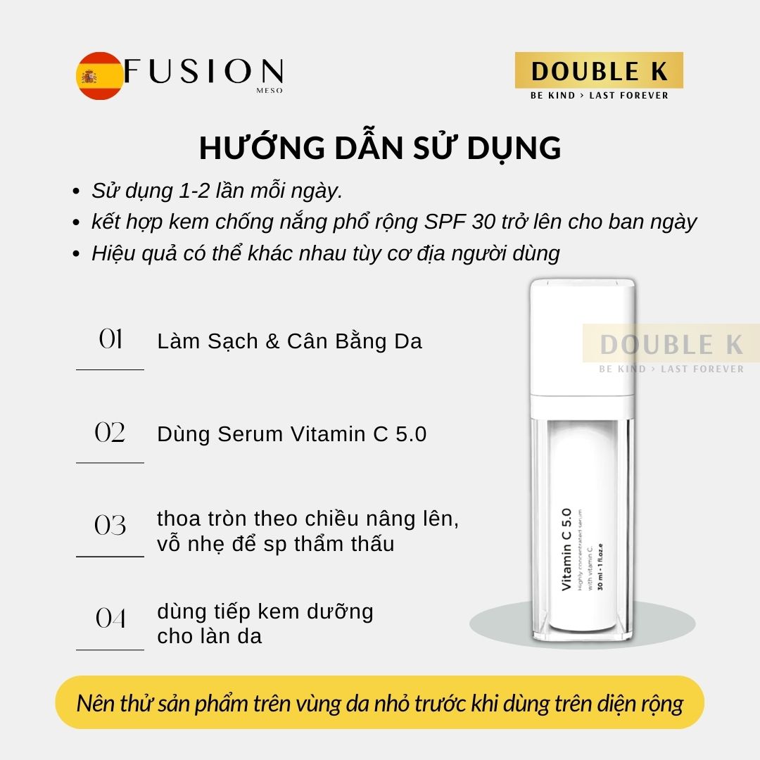 Serum Sáng Da Fusion Vitamin C 5.0 - Mờ Thâm Sạm Nám, Tăng Sinh Collagen Trẻ Hóa Da - Double K