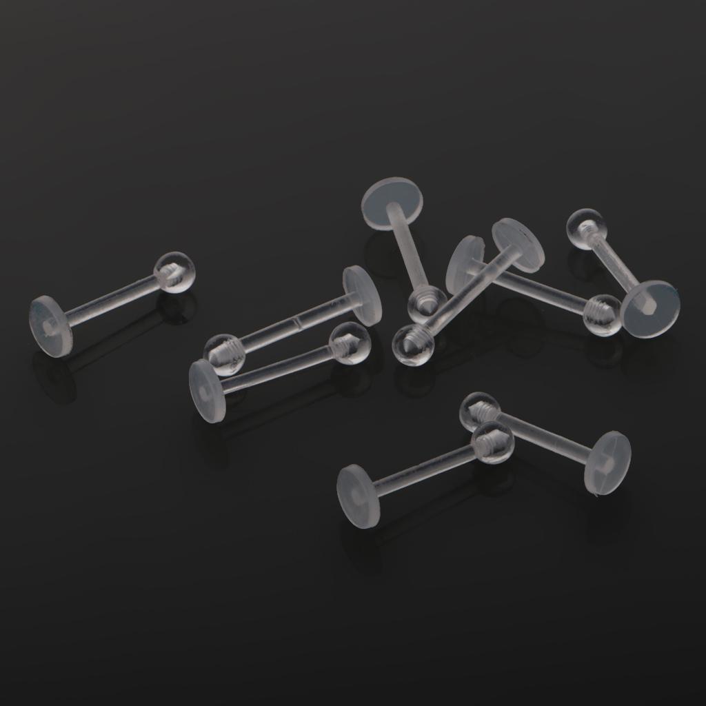 10PCS Transparent Acrylic Bar Labret Lip Tongue Rings Piercing Jewelry Stud