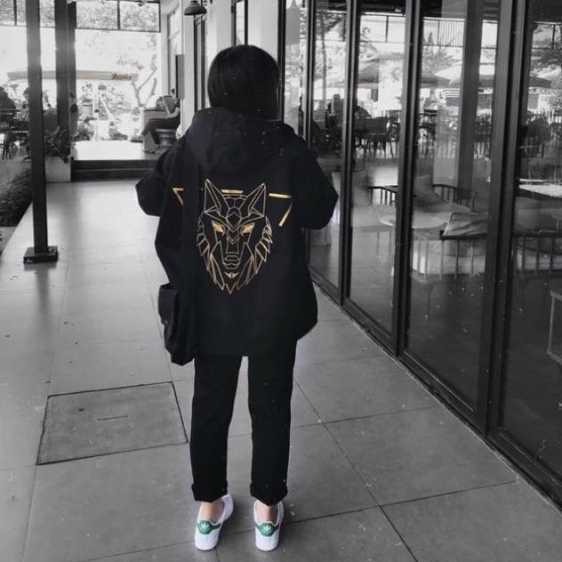 Áo khoác dù unisex form rộng Sói nam nữ phong cách thời trang kim gia