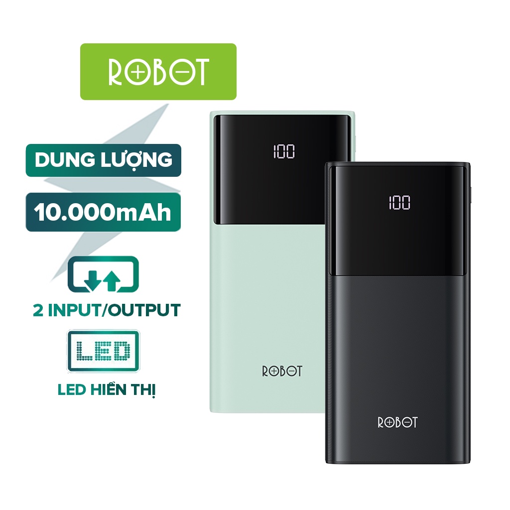 Pin Sạc Dự Phòng 10.000mAh ROBOT RT190S 2 Cổng Sạc Vào & 2 Cổng Sạc Ra - Hàng Chính Hãng