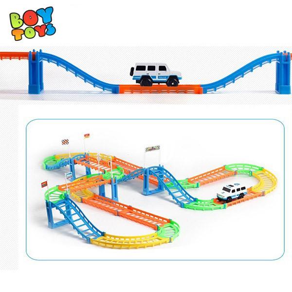 Bộ đồ chơi sáng tạo lắp ghép đường ray ô tô 2 tầng 88 miếng cho bé