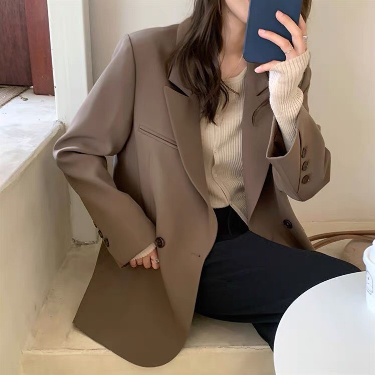 Áo blazer nữ vải tuyết mưa dày dặn 2 lớp dáng dài áo vest nữ Hàn Quốc dài tay trẻ trung sang trọng trong mùa đông lạnh