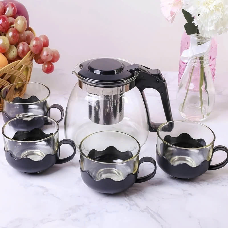 Bộ Bình Trà Thủy Tinh kèm Tách Lưới Lọc Inox 304 Không Gỉ- Tiện Lợi - Chính Hãng