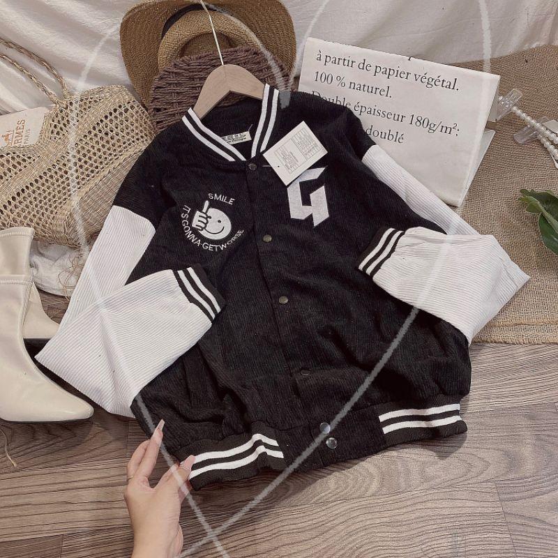 Áo Khoác Bomber Unisex Thêu G mặt cười chất nhung tăm 2 lớp thêu trước sau