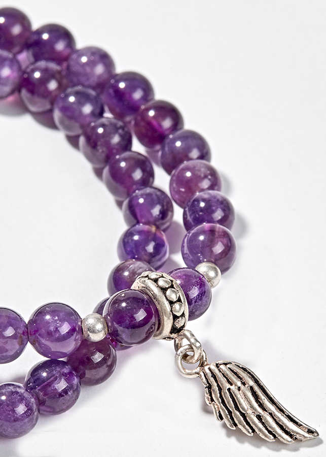 Vòng 2 Line Thạch Anh Tím Phối Charm Bạc Ngọc Quý Gemstones