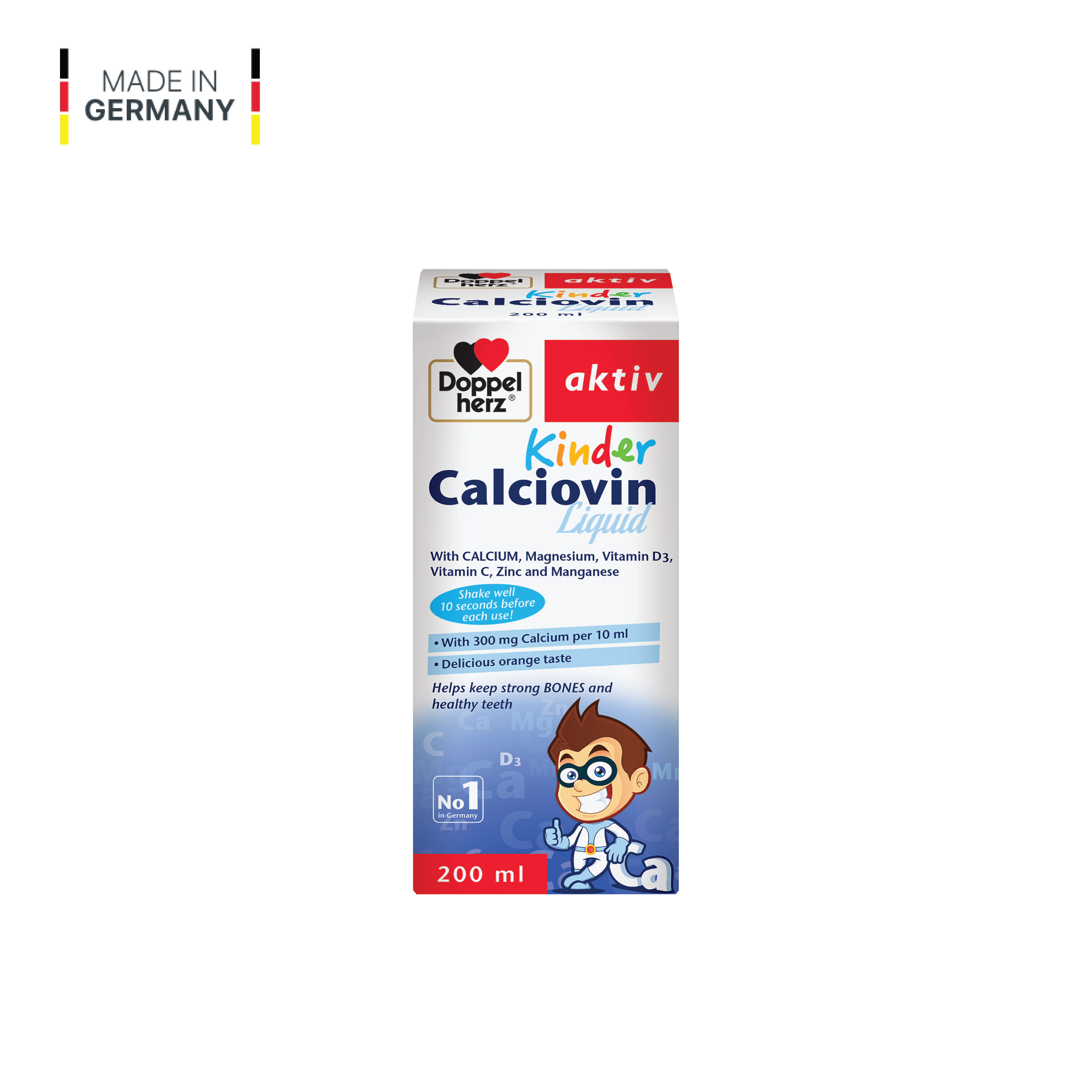 Siro bổ sung Canxi hữu cơ dành cho bé Doppelherz Aktiv Kinder Calciovin Liquid (Chai 200ml)