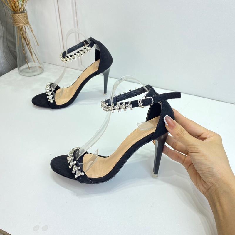 Guốc/giày sandal cao gót quai đính đá gót nhọn cao 9p