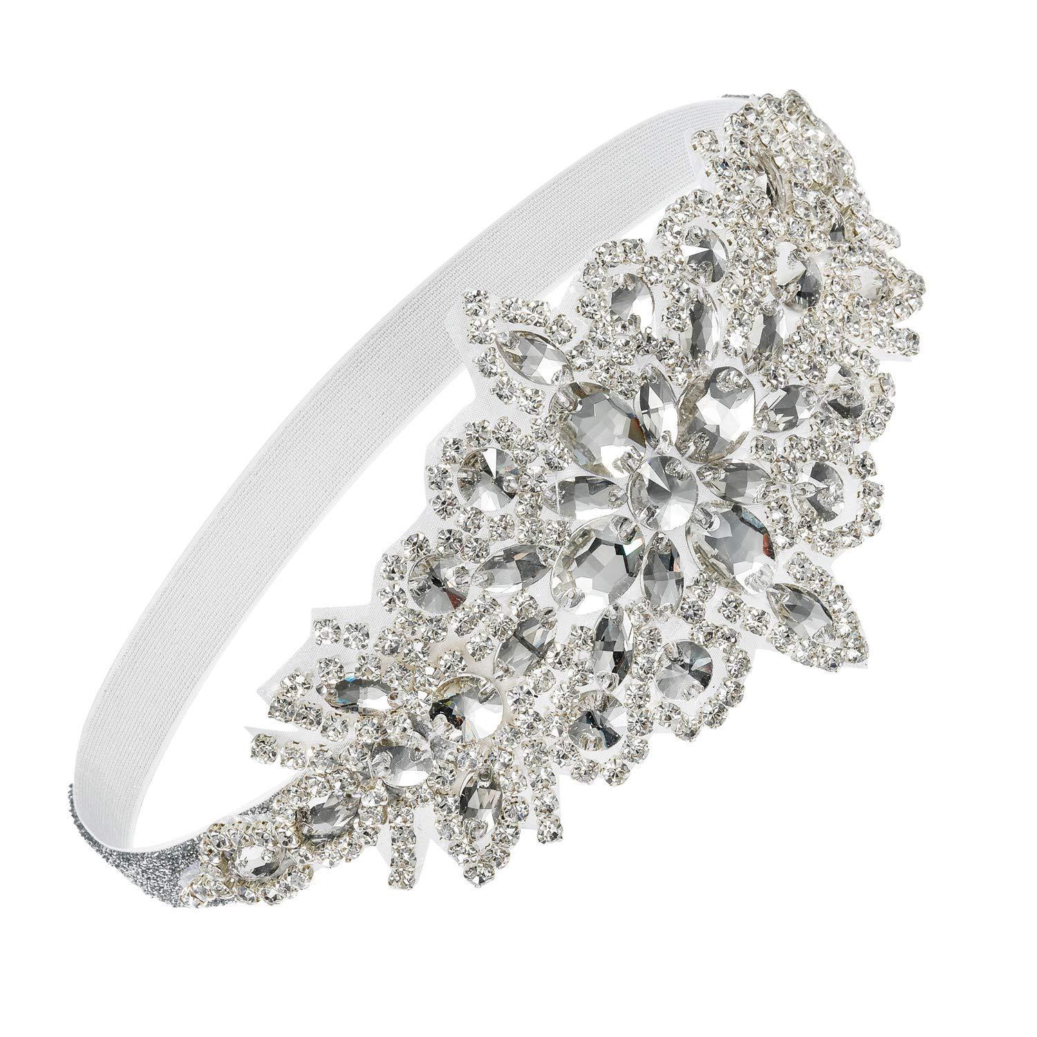 Băng đô rhinestone với băng đô đàn hồi bằng pha lê bằng tinh thể , dây tóc tóc cô dâu retro
