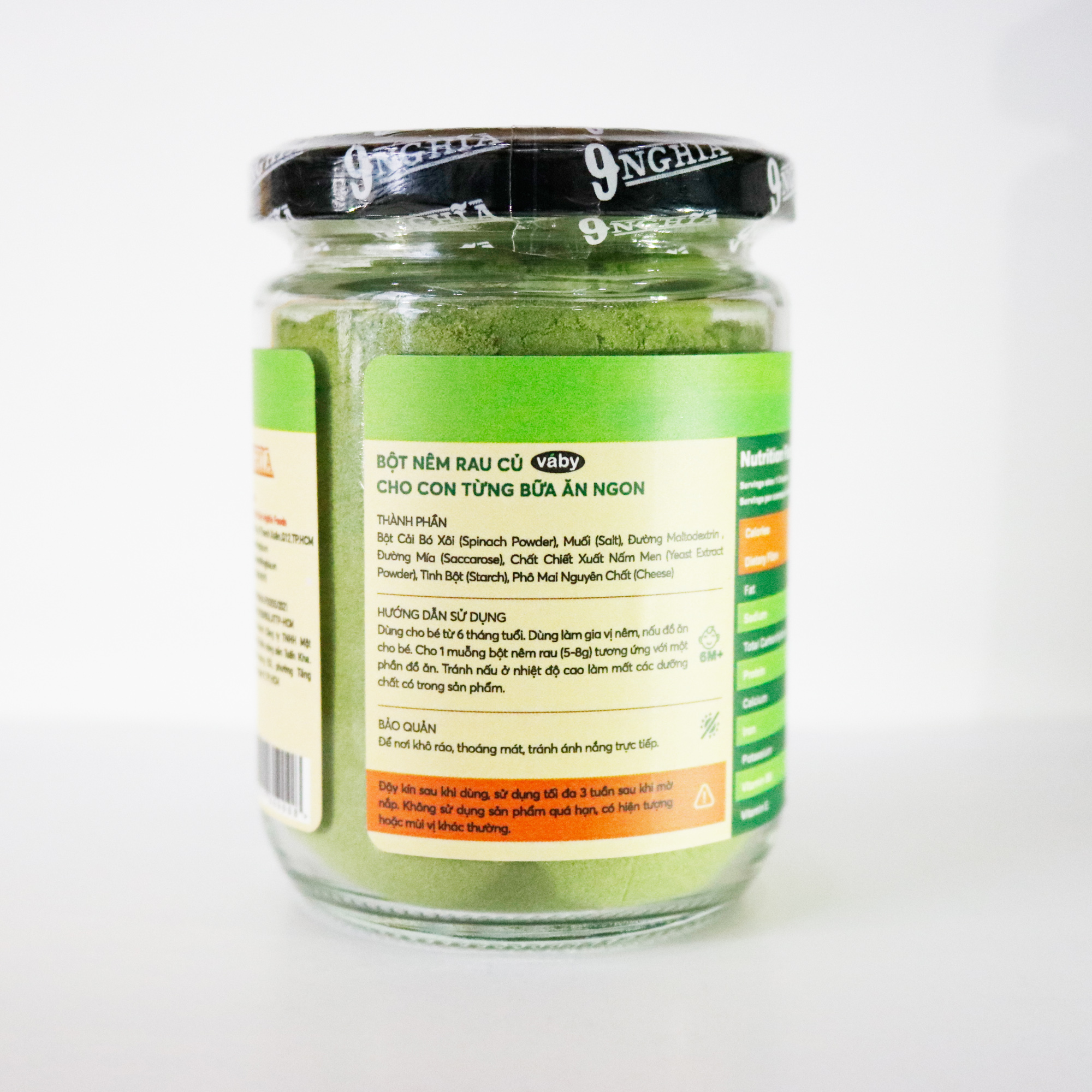 Bột nêm Rau Cải Bó Xôi & Phô Mai VÁBY 9-NGHĨA 100g | Dành cho bé ăn dặm từ 6 tháng