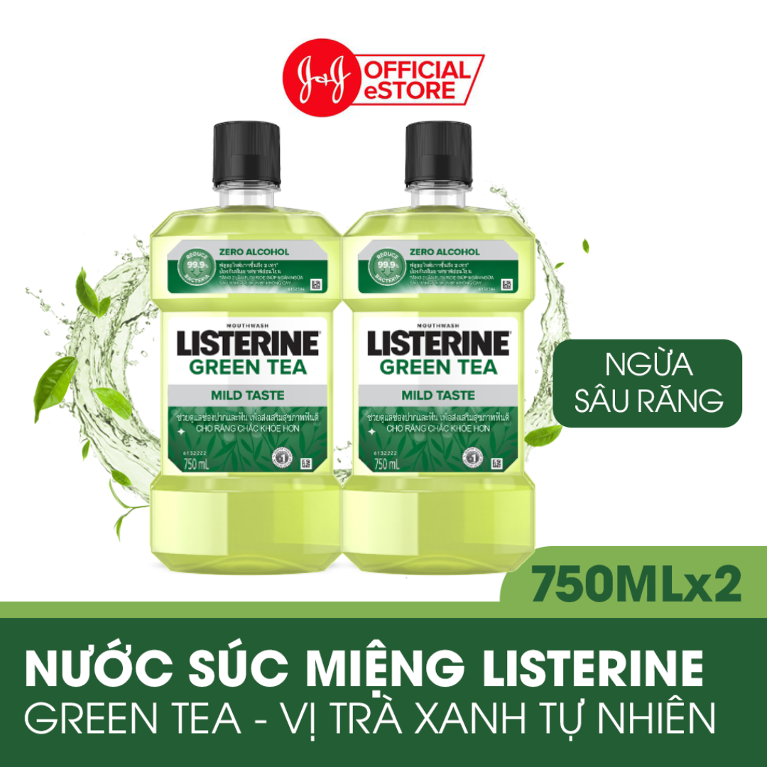 Bộ 2 Nước Súc Miệng Ngừa Sâu Răng Listerine Green Tea Zero Alcohol 750ml/chai