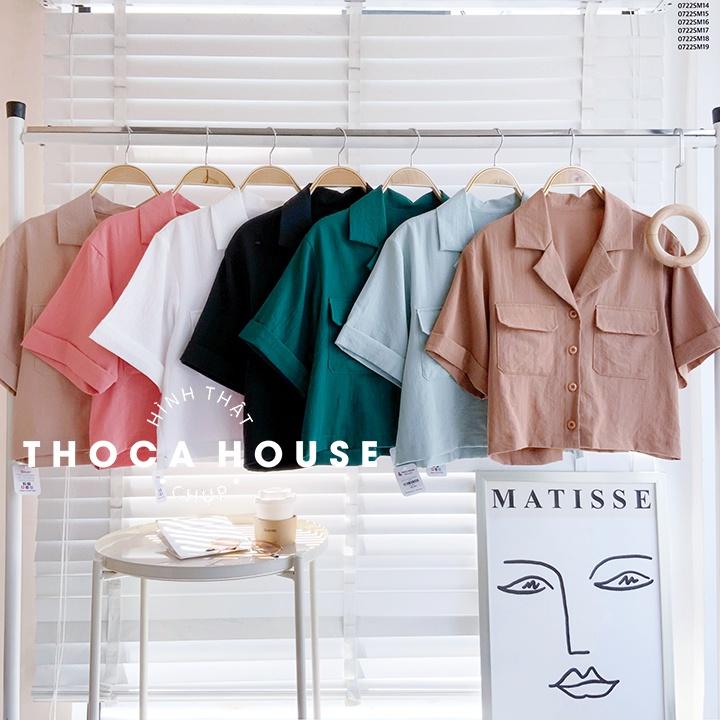 Áo sơ mi nữ croptop công sở cổ vest 2 túi nhiều màu THOCA HOUSE dễ phối đồ, mặc đi làm đi học cực xinh