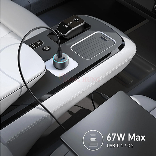 Cốc sạc xe hơi Anker Powerful 1USB 2Type-C 67W PD/QC3.0 A2731 - Hàng chính hãng