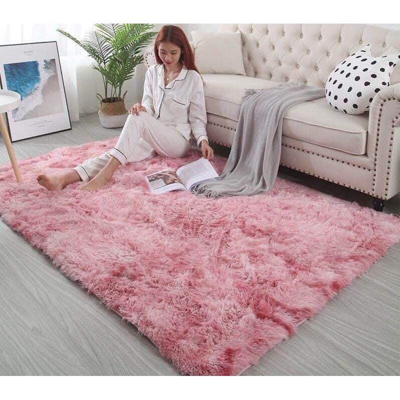 Thảm Lông Dài Trải Sàn Cao Cấp Kiểu Loang Tặng kèm 1 thảm lau chân