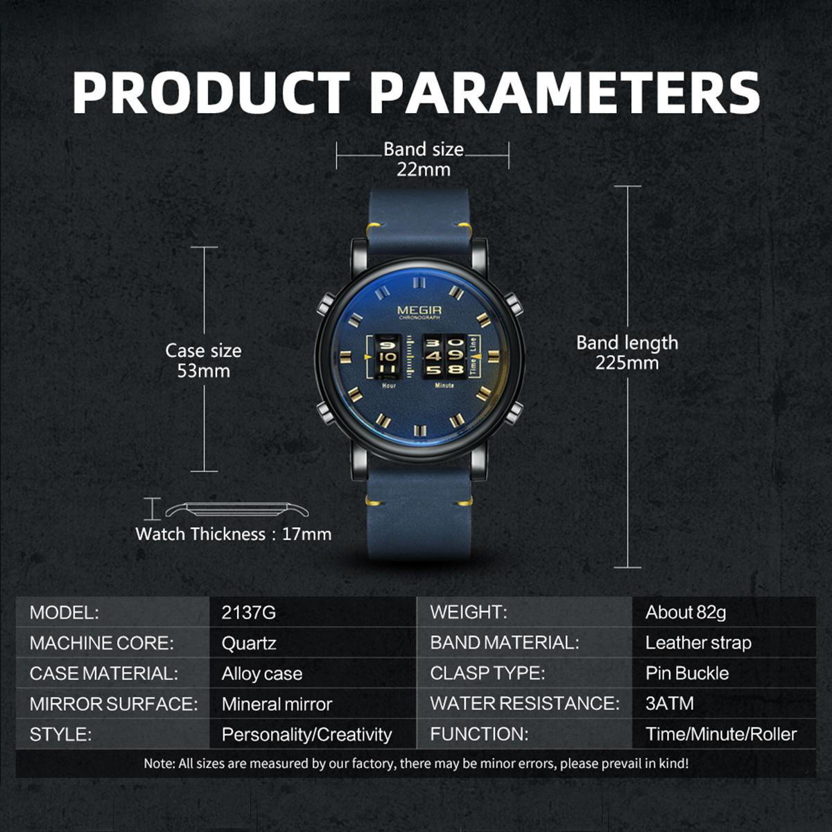 Đồng hồ đeo tay MEGIR 2137 Military Army Quartz Men Chống thấm nước kiểu trống lăn