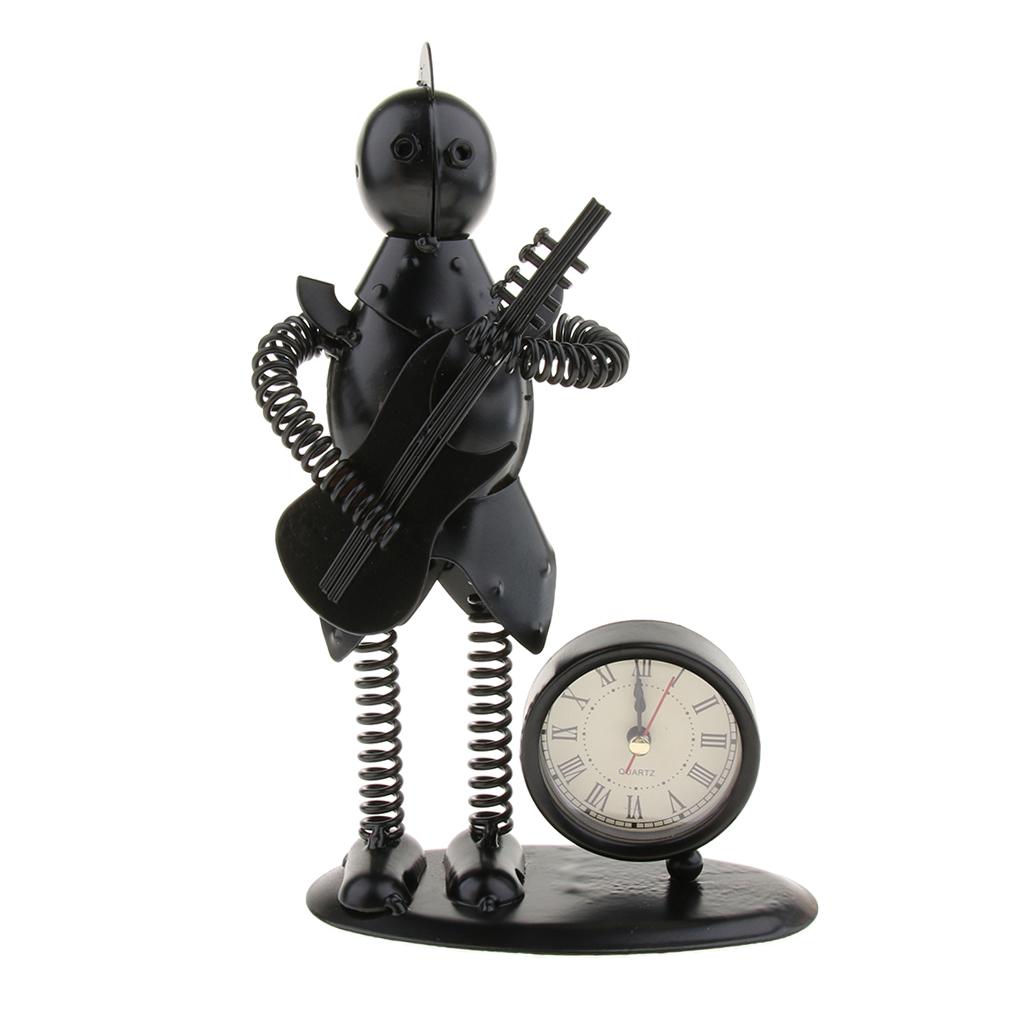 Metal Art Trumpet Player Figure Table Clock Home Table Ornaments Display