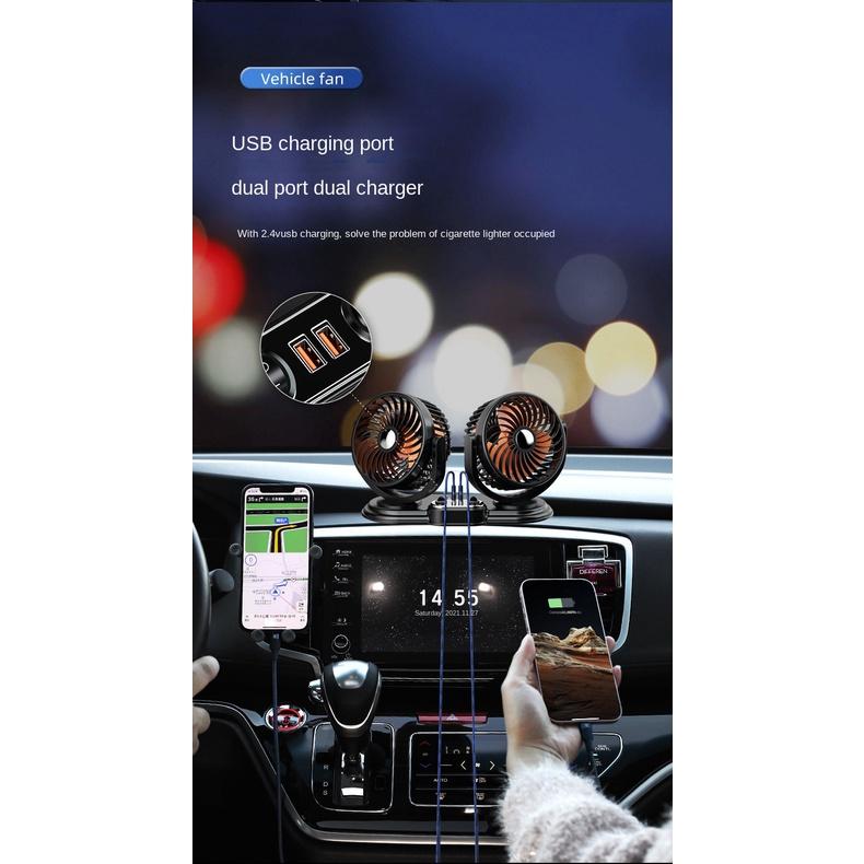 Quạt Điều Hòa Mini Xoay 360 Độ 12V/24V/USB Cho Xe Hơi