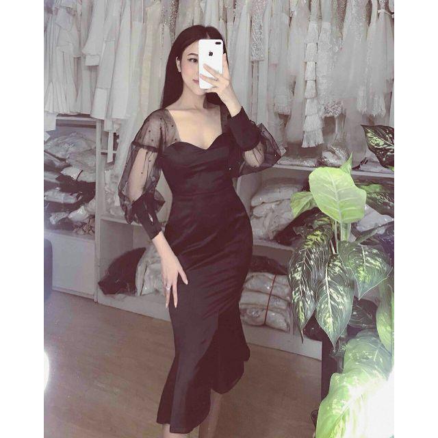 Đầm body đuôi cá tay lưới đính hạt sang chảnh