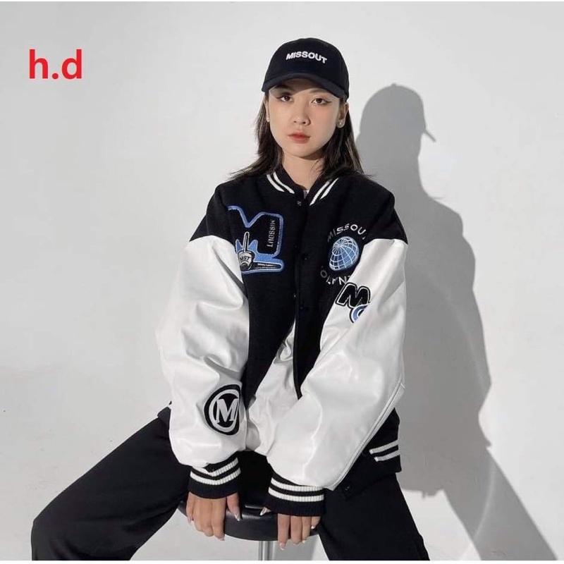 Áo khoác bomber M Miss tay trắng TH6
