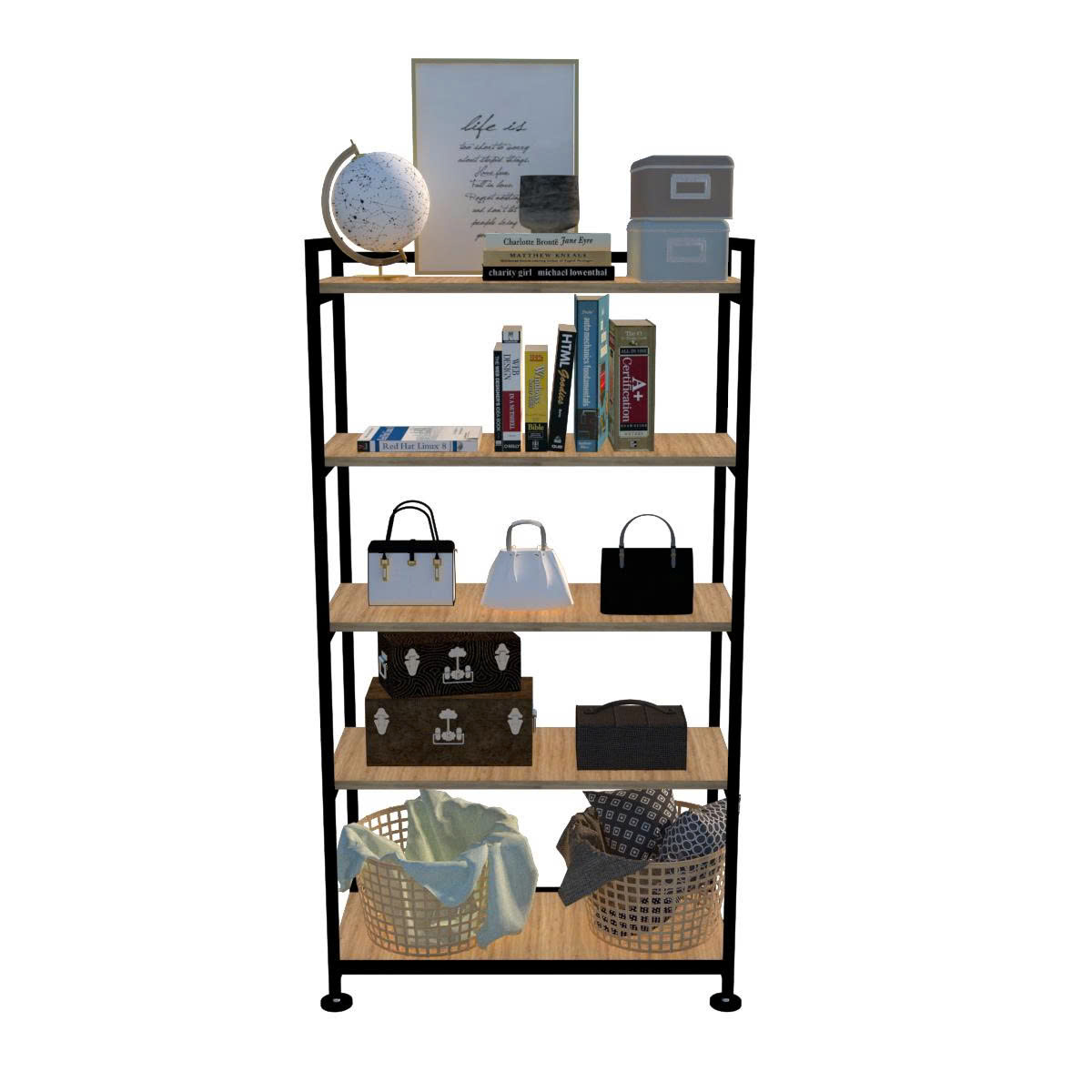 Kệ Đa Năng 5 Tầng Khung Sắt Mặt Gỗ Chắc Chắn Dễ Dàng Lắp Ráp Dùng Cho Nhà Bếp, Sắp Xếp Nhà Cửa, Decor